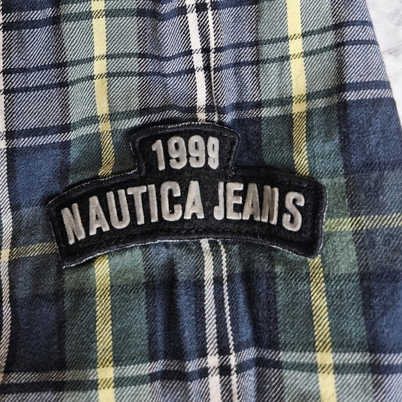 0070 Nautica Plaid Button Up Longsleeve Green Blue Fall Flannel Size Medium - Picture 5 of 9
